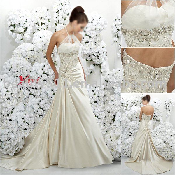 2010 vintage style ivory halter wedding dress SL320