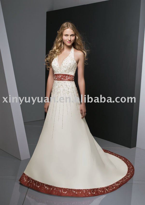Chinawind red vintage halter strap wedding dresses MLW066