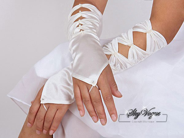 See larger image S20 7 Fingerless Satin Wedding Gloves