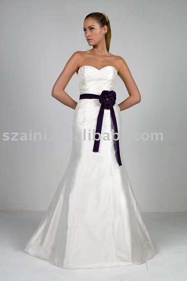 simple strapless grace ribbon garment dyed wedding dress ANWD1132