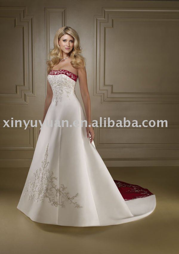 Chinawind vintage red embroidered wedding dresses MLW113