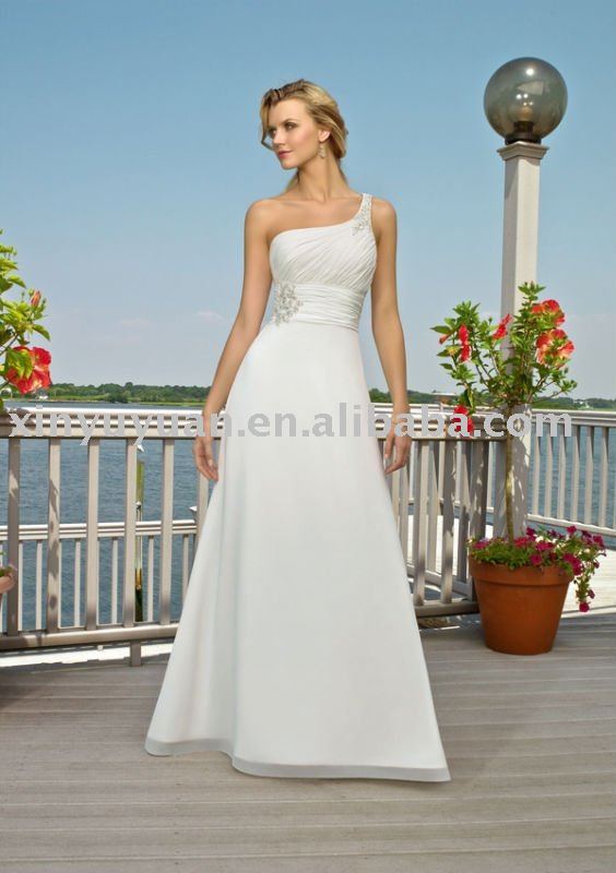 2011 beach casual outdoor single strap wedding dresses MLW141