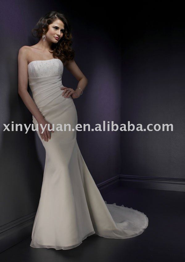 simple and vintage strapless mermaid style wedding dresses MLW186