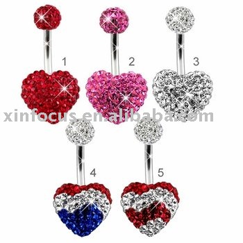  Swarovski Pave Heart Belly Ring by Ferido, Crystal Body Piercing Jewelry