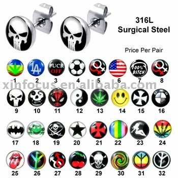 See larger image: 316L Surgical Steel Logo Stud Earrings,Body Piercing 