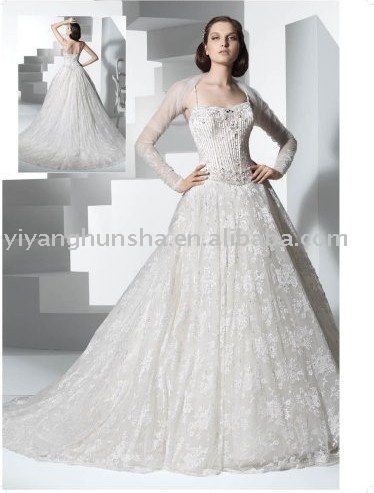 Western style exquisite removable beads top ball gown bottom Wedding Dress