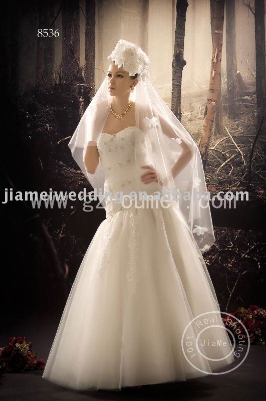 Fishtail bridal Wedding dress beads lace ribbon mesh