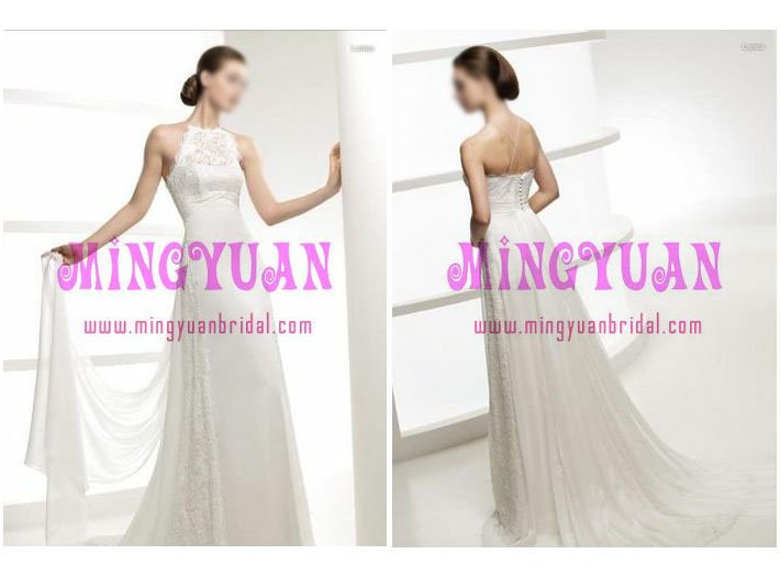 See larger image white chiffon halter wedding dress ek609