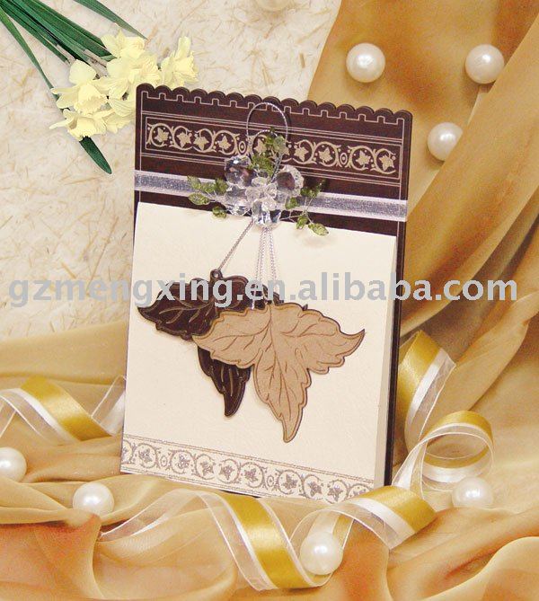 wooden wedding invitation card with 2 lovely grape leaves holding fantastic 