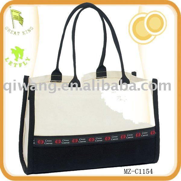 canvas and leather tote. Fashion canvas tote bag with