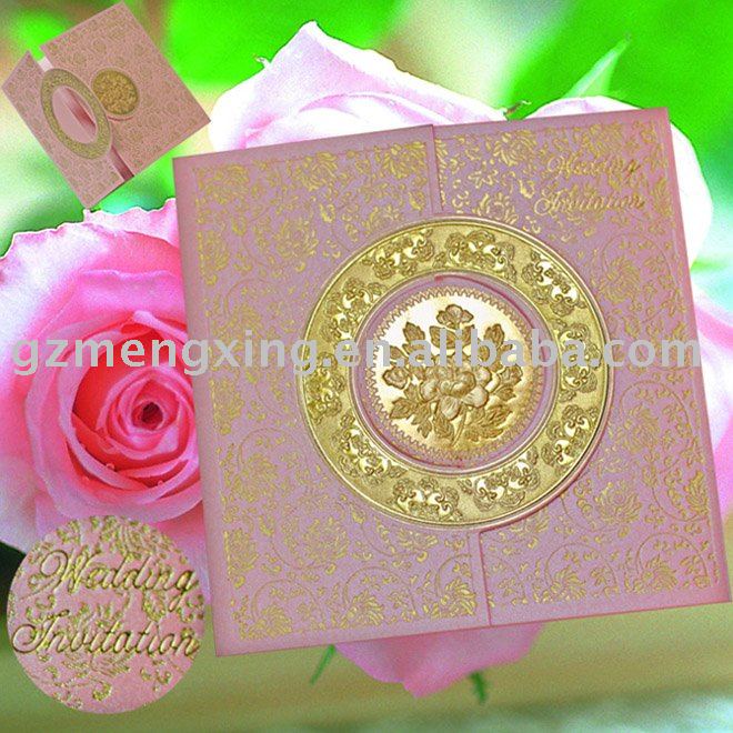 Wedding invitation card with magnificent roses encircling fancy patterns
