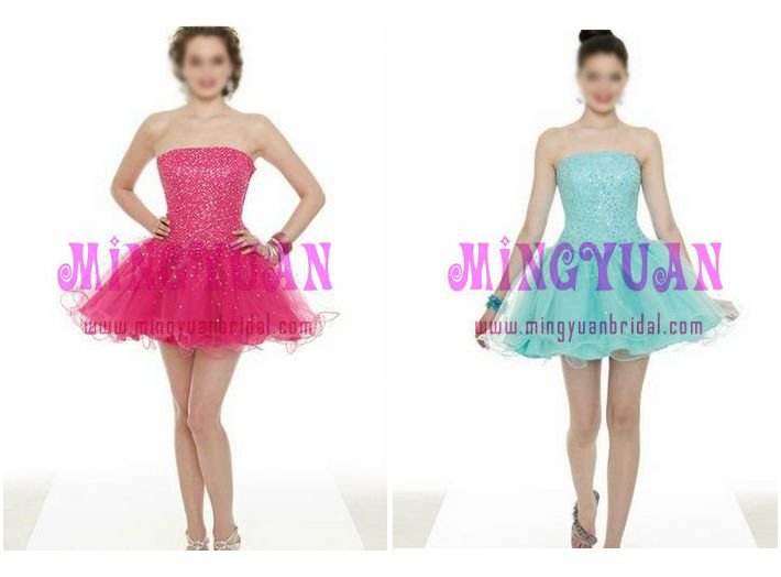 pink or blue organza cocktail party evening dress cd22