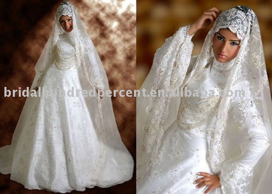 Arab long style wedding dress