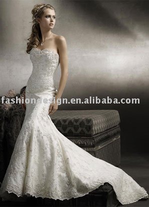 EA183 Ladylike lace sweetheart neck mermaid long train wedding dress
