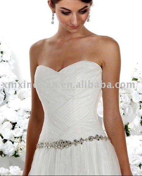 EFW504 Unique sweetheart pleated jeweled waistline with sheer wedding dress