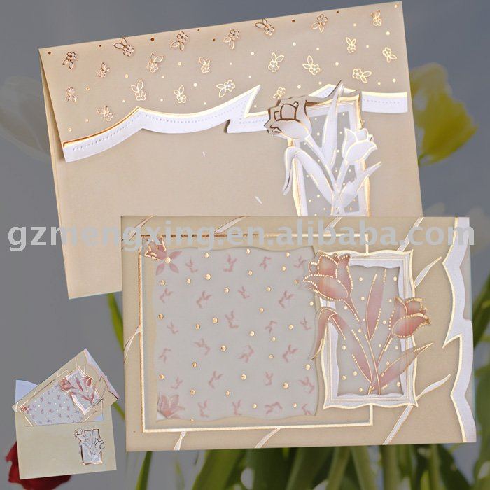 Wedding invitation card with cute window showing flowers and matching 