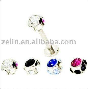 See larger image: gem sudded body piercing jewelry lip ring