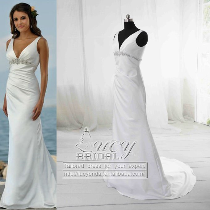Luxury Satin Full Lace Sleeveless Beaded Wedding Gown DS0268