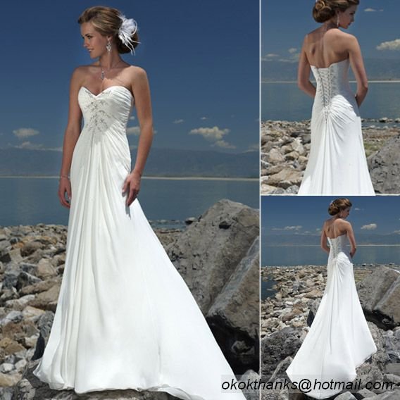 UK127 Beach style chiffon crystal beaded wedding dress
