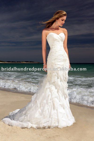 beach mermaid long train wedding dresshotsale wedding gown