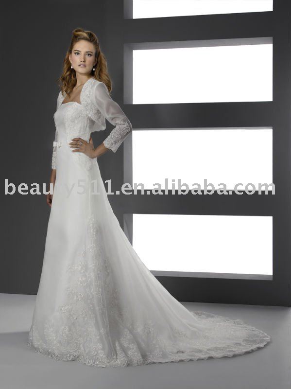 2011 elegant vintage organza long sleeve bridal dress wedding gown WDAH0558