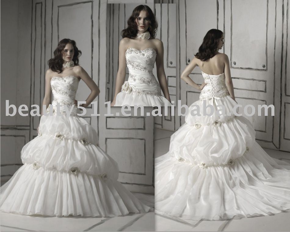 2011 elegant vintage organza long sleeve bridal dress wedding gown WDAH0561