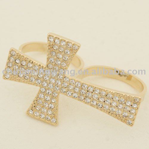 Double Finger Rings on Double Finger Ring Cross Ring Rhinestone Cross Double Finger Ring Sk