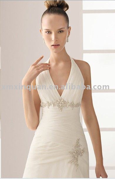 PW234 Delicate Flat chest lady backless halter beaded organza pleated 