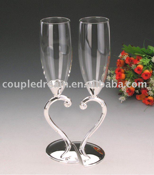 See larger image Heart Decorated Wedding Champagne Glasses