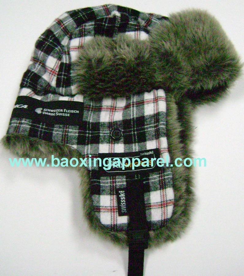 fur hat with flaps. plaid fur hat Ushanka russian