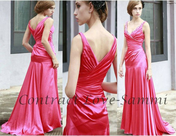 New sexy silk gown hot pink bridal bridesmaid gown 2011