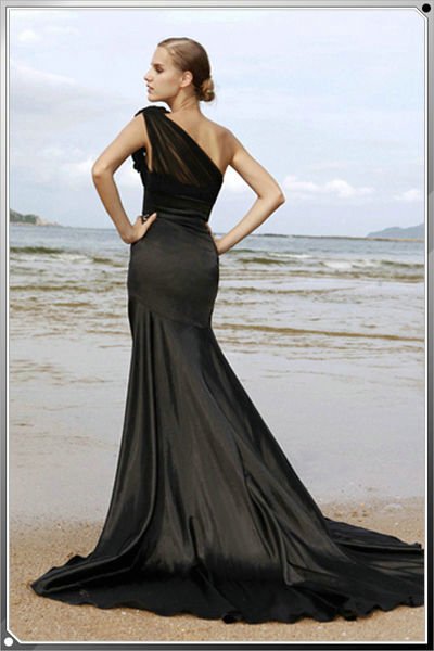 Formal Dresses on Lady Formal Evening Dress C80130 Lady Black Sillk Dress Chapel Train A
