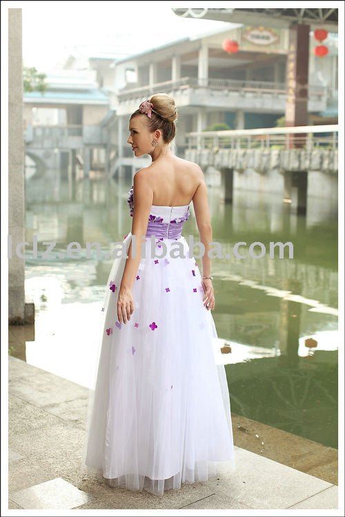 Top quality D30261 purplewhite wedding gown strapless backless appliqued 