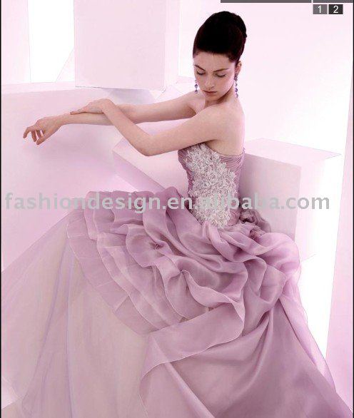 CHS046 Cute silk organza lace appliques purple wedding dress