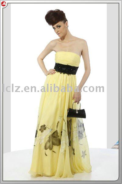 Elegant yellow strapless sash fashion bridesmaid dress C80031