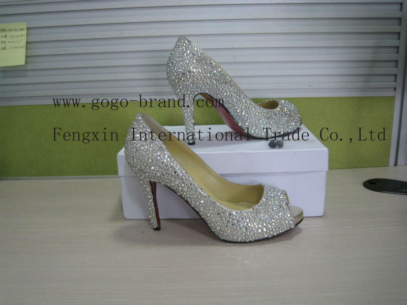 2012 New spring white crystal wedding shoes high heel bridal party shoes