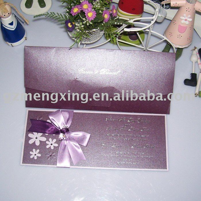 See larger image Purple Wedding Invitation With Cute Bow EA029