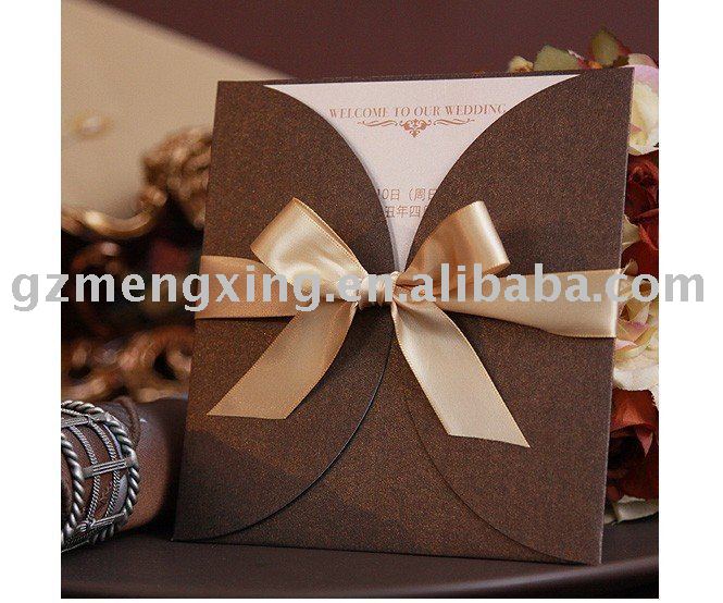 See larger image Coffee Petal Wedding Invitations With Bow PA096