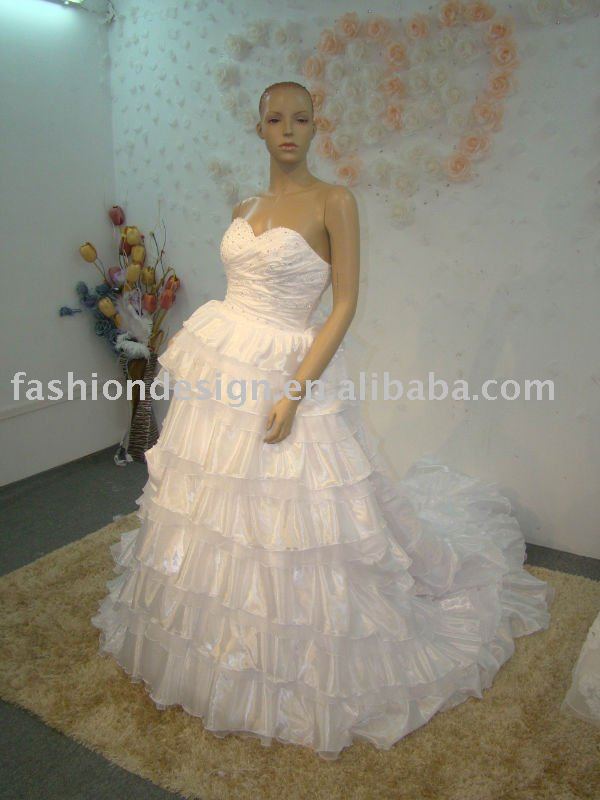 REAL256 Factory real organza ruffles long train white wedding dress