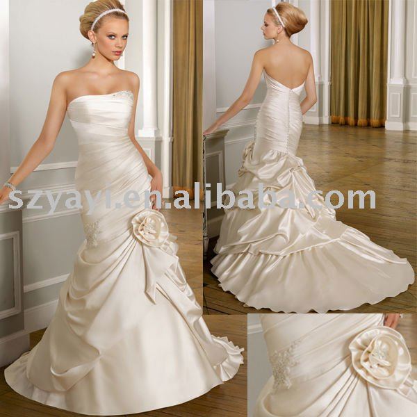 Lustrous Satin with jeweled beading strapless mermaid wedding gowns SU009