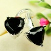 imitation jewelry 925 silver heart Gemstone ring Black onyx