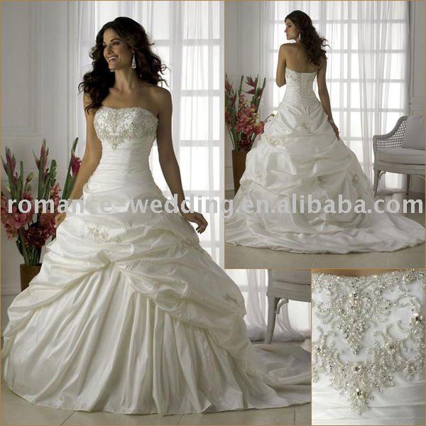 JC0215 Gathered Beaded Strapless Wedding Gown
