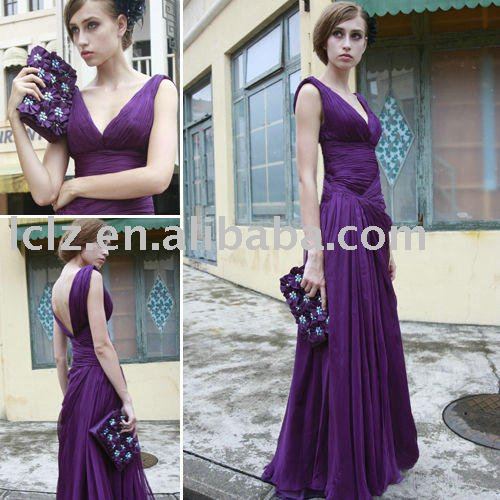 Purple vneck backless wedding bridal dress bridesmaid gowns C80165