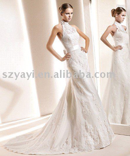 alibaba lace backless wedding dress with sash