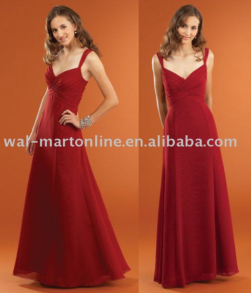 BD595 Chiffon Long Western Wedding Red Bridesmaid Dress Elegant