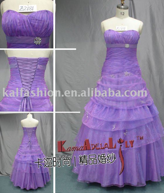 E2181 fashion good quality ruffles lilac wedding dress bridesmaid dress 