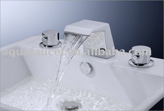 two handle 8 Inch Wide Spread waterfall Bathroom Sink Faucet