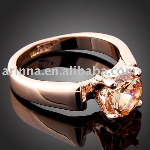 ARINNA Rose Gold Plated Big Citrine finger wedding engagement ring J0150