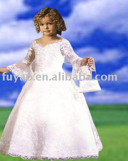 new bell sleeves pageant flower girl dress flower girl gown size 3D14T 