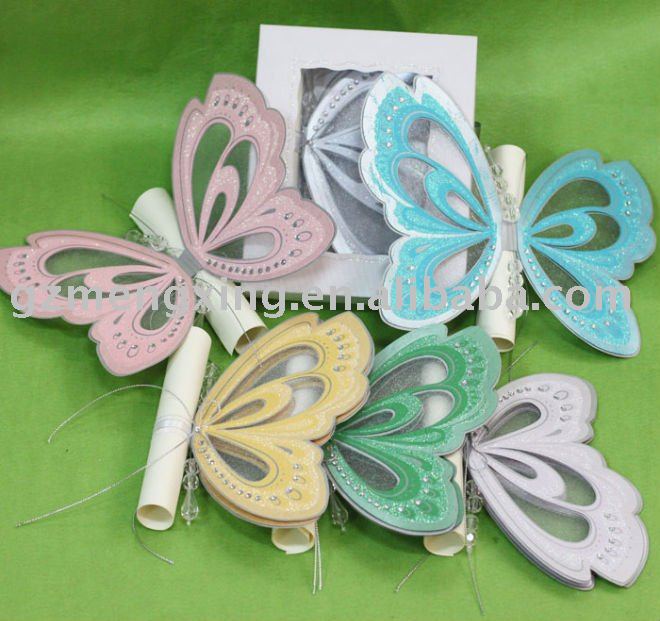 Unique butterfly shape party invitation cards with scroll card in invitation